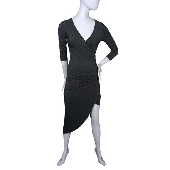 ANGL Bodycon Assymetrical Dress Size Small Wrap Zipper Pullover 3/4 Sleeve - Picture 2 of 12